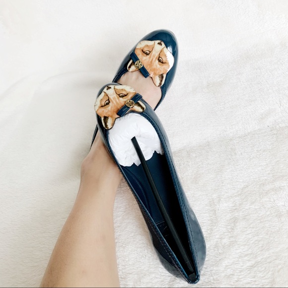 NIB Tory Burch Patent Leather Fox 🦊 Front Flats Blue 36 - Picture 7 of 7